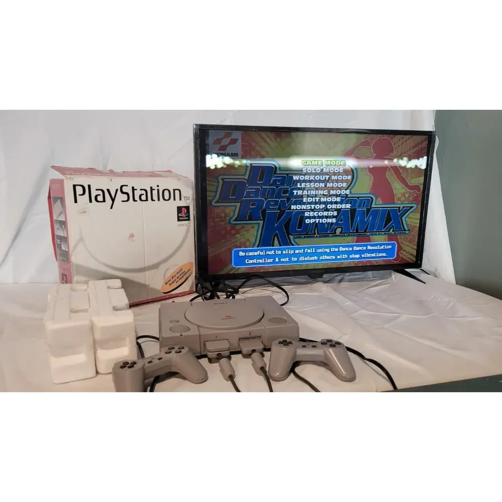 Sony PlayStation PS1 Console Bundle CIB Original Box DDR Game 2 Controllers Mem
